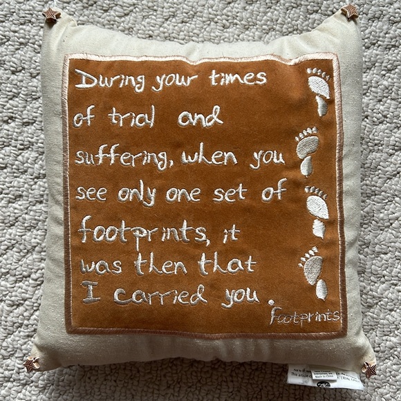 Footprints Pillow.  Has attached string for door or wall hanging. - Picture 2 of 3